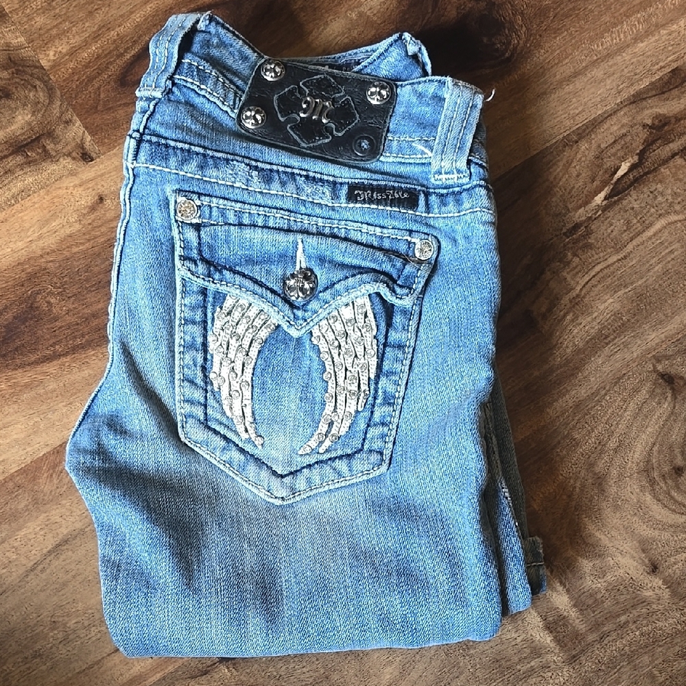 Miss Me Light Blue Boot Cut Jeans with Embellished Pockets